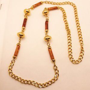Gold Tone and Tan Swirl Bead Necklace